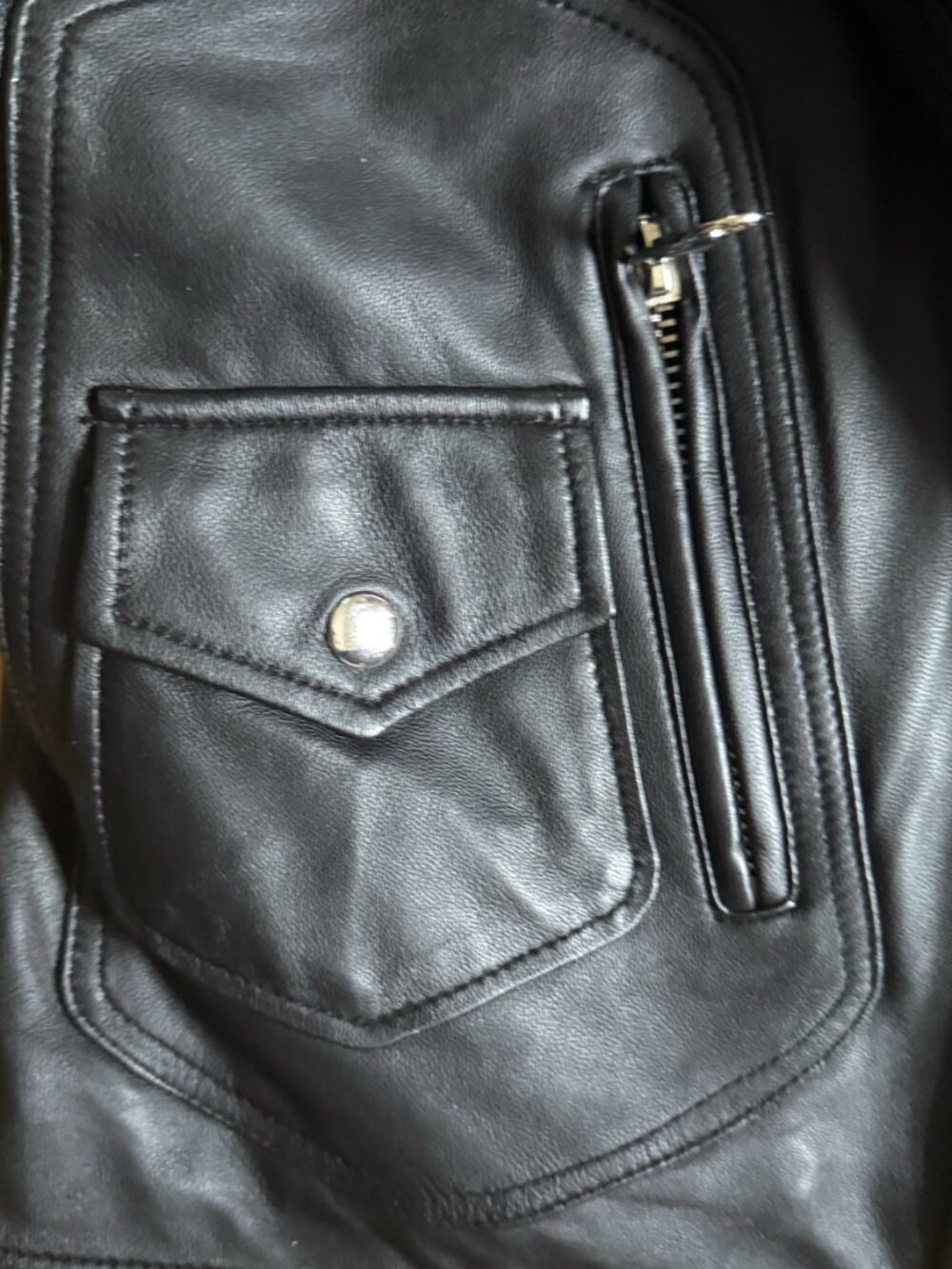 Leather Jacket 100% Lambskin Black Moto Biker Zip Uniquism New York Small - Picture 7 of 15